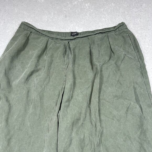 Loft Womens Large Green Wide Leg Cropped Palazzo Pull On Pleated High Rise Pant - Picture 2 of 12